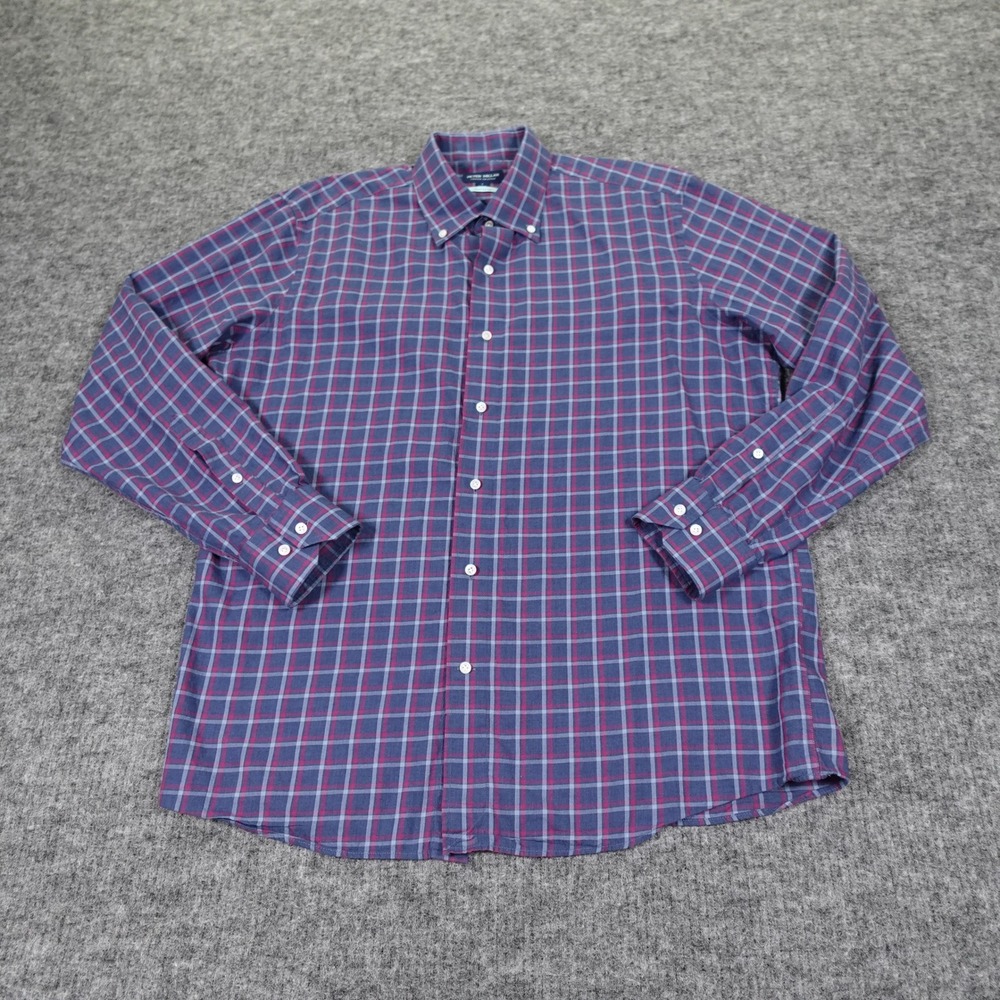 Peter Millar Andre Winter Soft‎ Twill Sportshirt Mens Large Plaid Blue Casual